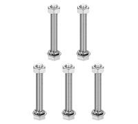 sourcing map M8 x 60mm 304 Stainless Steel Hex Head Screws Bolts, Nuts, Flat & Lock Washers Assortment Kit, Fully Threaded, Bright Finish for Home, Electronic, Machine, 5 Sets