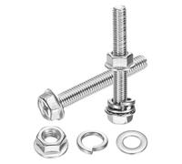 sourcing map M8 x 60mm Flanged Hex Head Bolts, 10Pcs 304 Stainless Steel Flange Hexagon Screws with Nuts, Flat & Lock Washers, Fully Threaded, for Machinery Industry Home Appliances