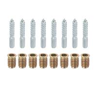 sourcing map M8x50mm Hanger Bolts, 8pcs 31mm Wood Dowel Screw Self-Tapping Screw with 8pcs M8x20mm Threaded Insert Nuts Interface Hex Socket Drive, for Joint Furniture Legs