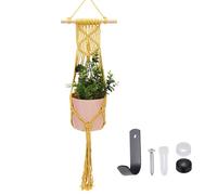sourcing map Macrame Plant Hanger, 34 Inch Plant Hanger Indoor Outdoor Hanging Planter with Hook Tassels Decorative Crochet Cotton Rope for Home Decor Plants Pots,Rope Style Yellow