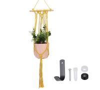sourcing map Macrame Plant Hanger, 34 Inch Plant Hanger Indoor Outdoor Hanging Planter with Hook Tassels Decorative Crochet Cotton Rope for Home Decor Plants Pots,Wooden Bead Style Yellow