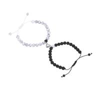 sourcing map Magnetic Couples Bracelets, His and Her Heart Matching Beaded Bracelet, Long Distance Relationship Gifts for Anniversary Women Men, Howlite/Black