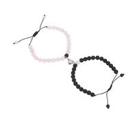 sourcing map Magnetic Couples Bracelets, His and Her Heart Matching Beaded Bracelet, Long Distance Relationship Gifts for Anniversary Women Men, Pink/Black