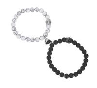 sourcing map Magnetic Couples Bracelets, His and Her Heart Matching Beaded Bracelet with King and Queen Crown, Long Distance Relationship Gifts for Anniversary Women Men, Black/White