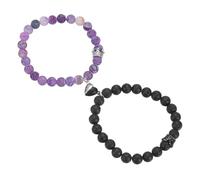 sourcing map Magnetic Couples Bracelets, His and Her Heart Matching Beaded Bracelet with King and Queen Crown, Long Distance Relationship Gifts for Anniversary Women Men, Black/Pink