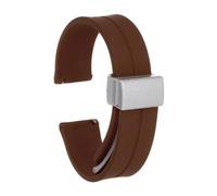 sourcing map Magnetic Silicone Watch Band 20mm Quick Release Soft Rubber Waterproof Replacement Watch Strap with Silver Metal Folding Buckle for Men and Women, Brown