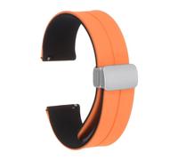 sourcing map Magnetic Silicone Watch Band 22mm Quick Release Soft Rubber Waterproof Replacement Watch Strap with Silver Metal Folding Buckle for Men and Women, Orange/Black