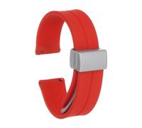 sourcing map Magnetic Silicone Watch Band 22mm Quick Release Soft Rubber Waterproof Replacement Watch Strap with Silver Metal Folding Buckle for Men and Women, Red