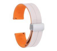 sourcing map Magnetic Silicone Watch Band 22mm Quick Release Soft Rubber Waterproof Replacement Watch Strap with Silver Metal Folding Buckle for Men and Women, White/Orange