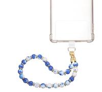 sourcing map Marble Beaded Phone Wrist Strap, Detachable Charm Cellphone Lanyard Chain with Tether Tab, Hands-Free Wristlet Strap for Women, Blue/White