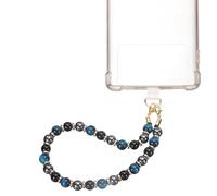 sourcing map Marble Beaded Phone Wrist Strap, Detachable Charm Cellphone Lanyard Chain with Tether Tab, Hands-Free Wristlet Strap for Women, Black/Blue
