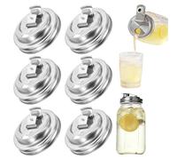 sourcing map Mason Jar Pour Lid, 6Pcs Mason Jar Pitcher Lid Stainless Steel Leak-Proof Spout Flip Cap Cover Regular Mouth for Drinking Kitchen Beverage Food Storage, Silver