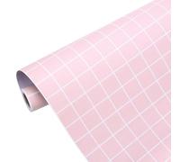sourcing map Matte Wallpaper, 60cm x 10 Meter Vinyl Waterproof Peel and Stick Contact Paper Grid Pattern Self Adhesive Wallpaper for Bedroom Kitchen Wall Countertop Decorating, Pink