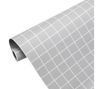 sourcing map Matte Wallpaper, 60cm x 10 Meter Vinyl Waterproof Peel and Stick Contact Paper Grid Pattern Self Adhesive Wallpaper for Bedroom Kitchen Wall Countertop Decorating, Light Gray