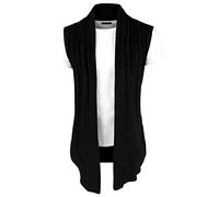 sourcing map Men's Ruffle Shawl Collar Cardigan Sleeveless Lightweight Vest Drape Cape Black l