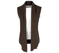 sourcing map Men's Ruffle Shawl Collar Cardigan Sleeveless Lightweight Vest Drape Cape Brown M