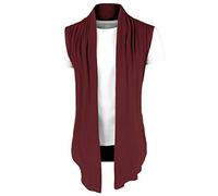 sourcing map Men's Ruffle Shawl Collar Cardigan Sleeveless Lightweight Vest Drape Cape Burgundy XXL