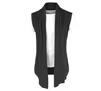 sourcing map Men's Ruffle Shawl Collar Cardigan Sleeveless Lightweight Vest Drape Cape Dark Gray L