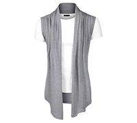 sourcing map Men's Ruffle Shawl Collar Cardigan Sleeveless Lightweight Vest Drape Cape Gray L
