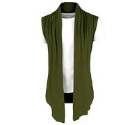 sourcing map Men's Ruffle Shawl Collar Cardigan Sleeveless Lightweight Vest Drape Cape Green XXL
