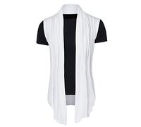 sourcing map Men's Ruffle Shawl Collar Cardigan Sleeveless Lightweight Vest Drape Cape White S