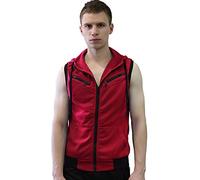 sourcing map Men's Sleeveless Slim Fit Hoodie Vest Zipper Drawstring Gilet Jacket with Pocket Burgundy S