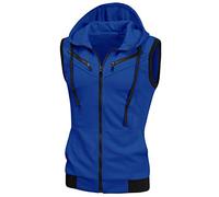 sourcing map Men's Sleeveless Slim Fit Hoodie Vest Zipper Drawstring Gilet Jacket with Pockets Blue S