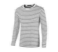 sourcing map Men's Striped T Shirt Crew Neck Long Sleeve Casual Cotton Pullover Tee Top Black and White S