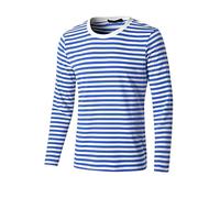 sourcing map Men's Striped T Shirt Crew Neck Long Sleeve Casual Cotton Pullover Tee Top Blue and White L