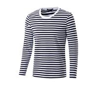 sourcing map Men's Striped T Shirt Crew Neck Long Sleeve Casual Cotton Pullover Tee Top Navy Blue L