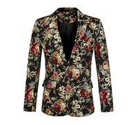 sourcing map Men's Suit Blazer Slim Fit Floral Printed One Button Prom Jacket Sport Coat Golden 42