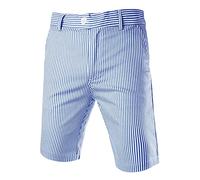 sourcing map Men's Summer Shorts Stripe Slim Fit Flat Front Seersucker Chino Short Pants Blue White 28