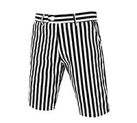 sourcing map Men's Summer Shorts Stripe Slim Fit Flat Front Seersucker Chino Short Pants White 32