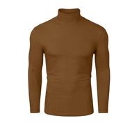 sourcing map Men's Turtleneck Top Slim Fit Long Sleeve Pullover Turtle Neck Shirt Brown M