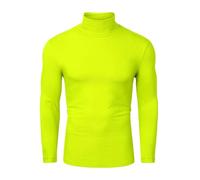 sourcing map Men's Turtleneck Top Slim Fit Long Sleeve Pullover Turtle Neck Shirt Green Yellow L