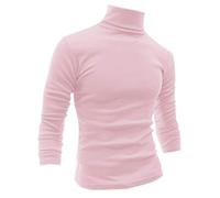 sourcing map Men's Turtleneck Top Slim Fit Long Sleeve Pullover Turtle Neck Shirt Pink L