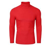 sourcing map Men's Turtleneck Top Slim Fit Long Sleeve Pullover Turtle Neck Shirt Red L