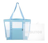 sourcing map Mesh Beach Tote Bag, 1Pcs 13" x 4" x 13", Upgraded Beach Bag with Inner Wet/Dry Separation Bag, PVC Waterproof Pool Bag for Beach Vacation and Travel Daily (Blue)