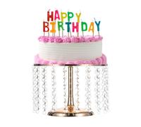 sourcing map Metal Cake Stand with Crystal Bling Pendants, 10 x 6.3 Inch Round Dessert Cupcake Display Plate for Wedding Event Birthday Party Dessert Table, Gold