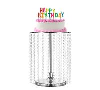 sourcing map Metal Cake Stand with Crystal Bling Pendants, 12 x 15.7 Inch Round Dessert Cupcake Display Plate for Wedding Event Birthday Party Dessert Table, Silver