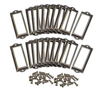 sourcing map Metal Label Holders, 82x30mm 50pcs File Name Card Tag Label Holder Frame for Office Library Drawer Cabinet Shelves, Bronze Tone