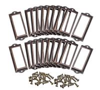 sourcing map Metal Label Holders, 82x30mm 50pcs File Name Card Tag Label Holder Frame for Office Library Drawer Cabinet Shelves, Copper Tone