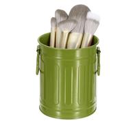 sourcing map Metal Makeup Brush Holder Organizer with Handle, 3.5x4.5 inch Round Pen Holder Small Desktop Organizer for Home Desktop Make Up Brushes Stationery Storage, Dark Green