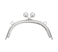 sourcing map Metal Purse Frame, 16.5cm/6.5" Beads Silver Kiss Lock Clasp Arch Embossing Bag Frames for Purse Making Clutch Bag Coin Purse, Pearl White