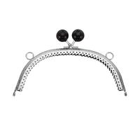 sourcing map Metal Purse Frame, 16.5cm/6.5" Beads Silver Kiss Lock Clasp Arch Embossing Bag Frames for Purse Making Clutch Bag Coin Purse, Black
