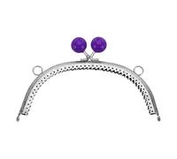 sourcing map Metal Purse Frame, 16.5cm/6.5" Beads Silver Kiss Lock Clasp Arch Embossing Bag Frames for Purse Making Clutch Bag Coin Purse, Dark Purple