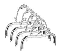 sourcing map Metal Purse Frames - 8.07" 4Pcs Kiss Lock Clasp Frame Embossed Clutch Frame with Handle for Coin Purse Sewing Bag Making DIY Craft, Silver Tone