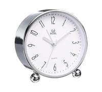 sourcing map Metal Quartz Alarm Clock, Silver-crusted White Surface Alarm Clocks for Bedrooms, Adjustable Volume, Dimmable, Snooze, 12/24H