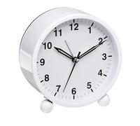 sourcing map Metal Quartz Alarm Clock, White Alarm Clocks for Bedrooms, Adjustable Volume, Dimmable, Snooze, 12/24H