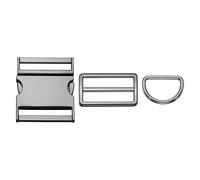 sourcing map Metal Side Release Buckles 1.5" Adjustable Quick Release Buckle with Tri-Glide Sliders D Rings for Nylon Strap Backpack Webbing Craft Dog Collars, Gun Black
